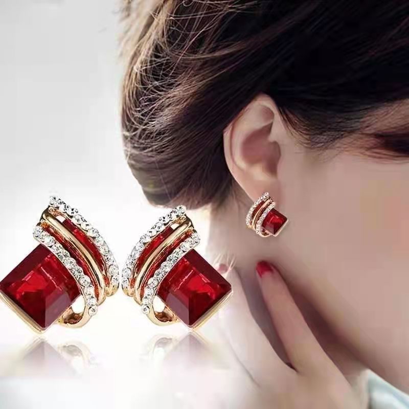 6 Pairs - Crystal Rhombus Wings Diamond Earrings (Mix Color) (1 Pair Price - 26)