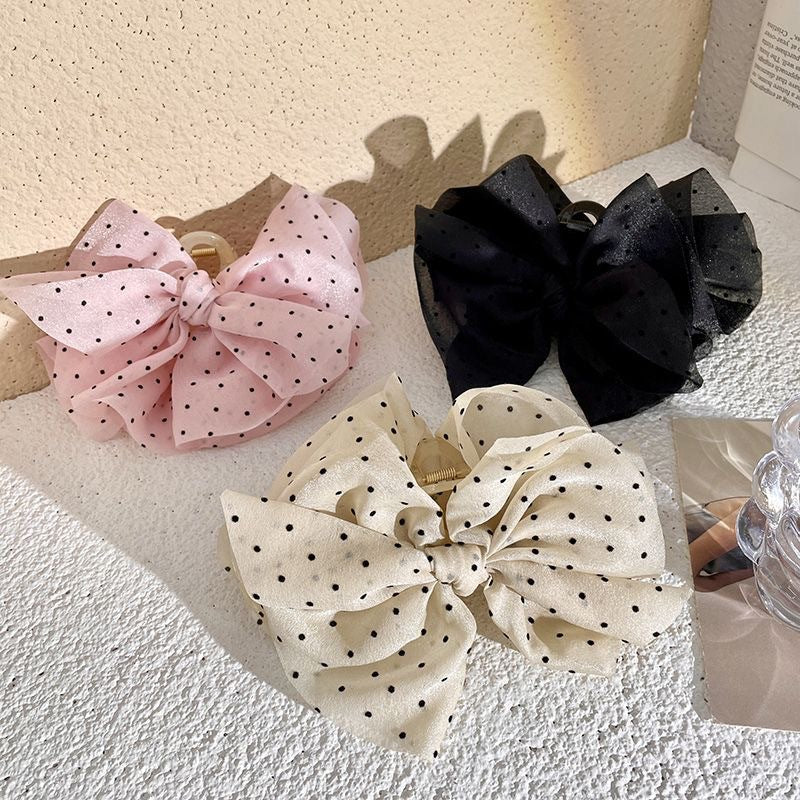 6 Pc - Polka Dot Mesh Large Claw Clip (Mix Color) (Unit Price - 59)