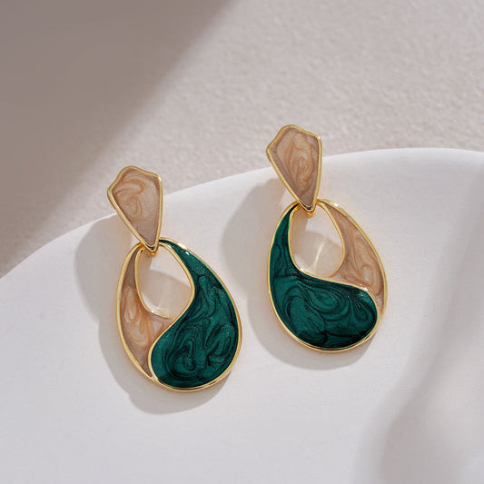 6 pc - French retro water drop glaze haze green earrings (Unit Price - 28)