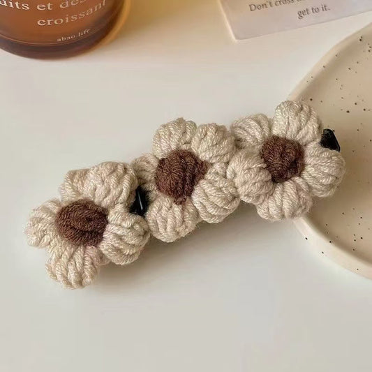6 Pc - Knitted Yarn Flower Hairpin for Bangs Styling (Mix Color) (1 Pc Price - 37)