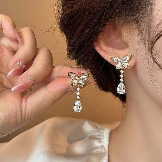 6 Set - Super shiny full diamond butterfly water drop tassel earrings (Unit price 40)