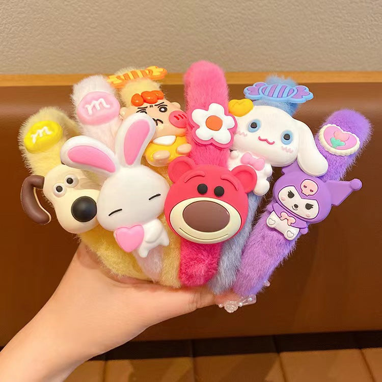 6 Pc - Children's Cartoon Plush Hair Hoop Little Girl Hairband (Mix Color)  (1 Pc Price - 31)