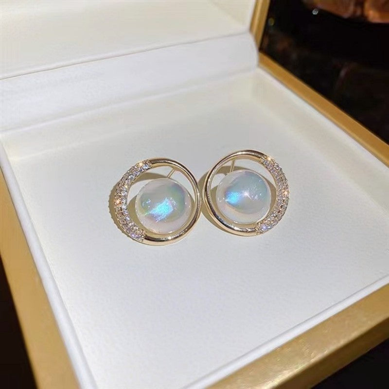 6 Set - Sweet zircon circle mermaid pearl earrings (Unit price 22)