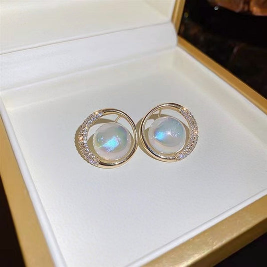 6 Set - Sweet zircon circle mermaid pearl earrings (Unit price 22)