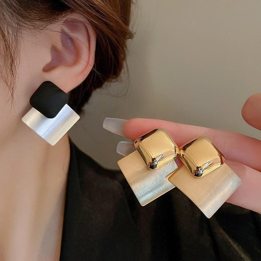 6 Pairs - Simple Square Brushed Frosted Contrasting Color Earrings (Mix Color) (1 Pair Price - 38)