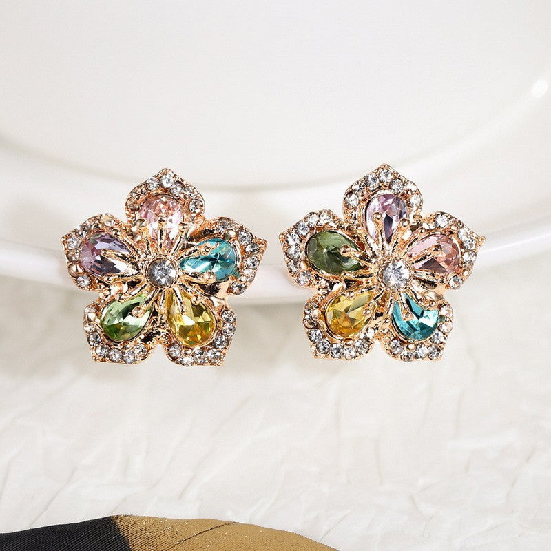 6 Pairs - Flower Zircon Earrings (Mix Color)  (1 Pair Price - 42)