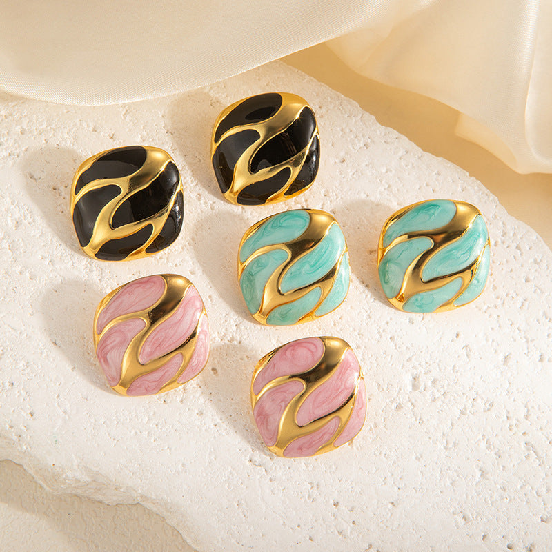 6 Pairs - Retro Irregular Square Earrings (Mix Color) (1 Pair Price - 30)