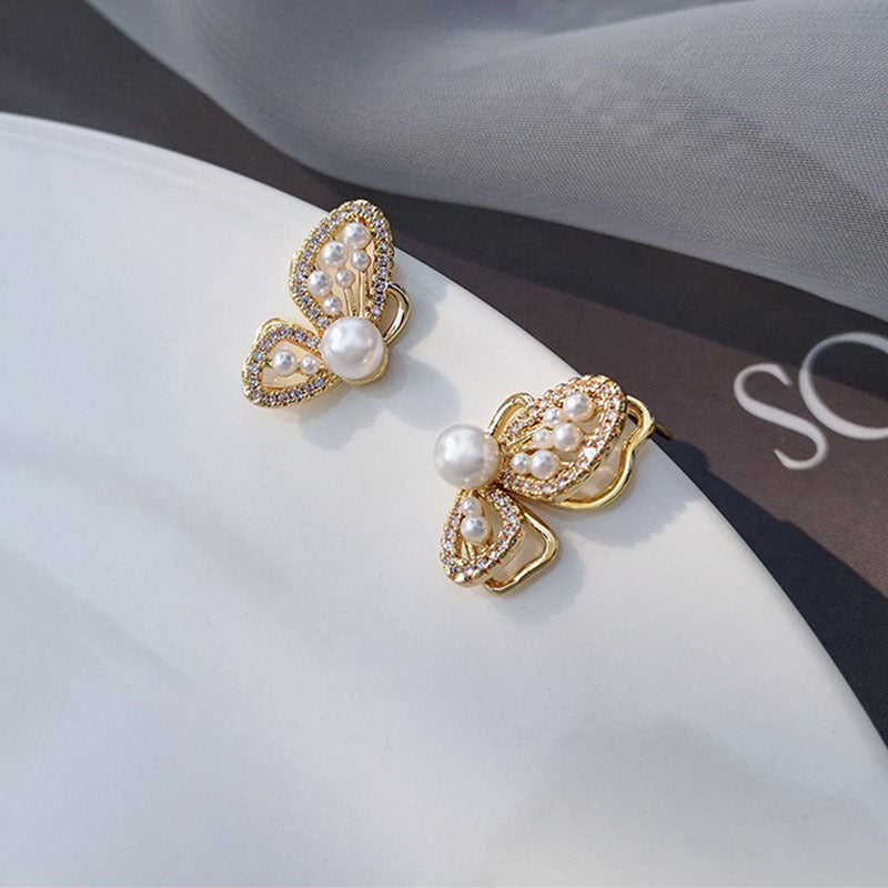 6 Pairs - French Pearl Butterfly Earrings  (1 Pair Price - 25)