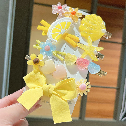 Yellow bow starfish shells 9-piece set Hairclip Card Packing