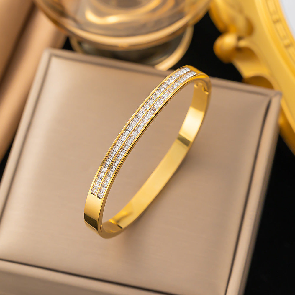 3 Pc - Anti Tarnish Double row square diamond bracelet gold (1 Pc Price - 162)