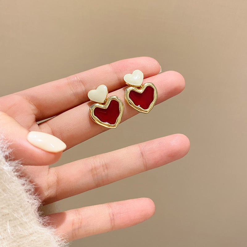 6 Pairs - Korean Retro Red Heart Earrings (1 Pair Price - 30)