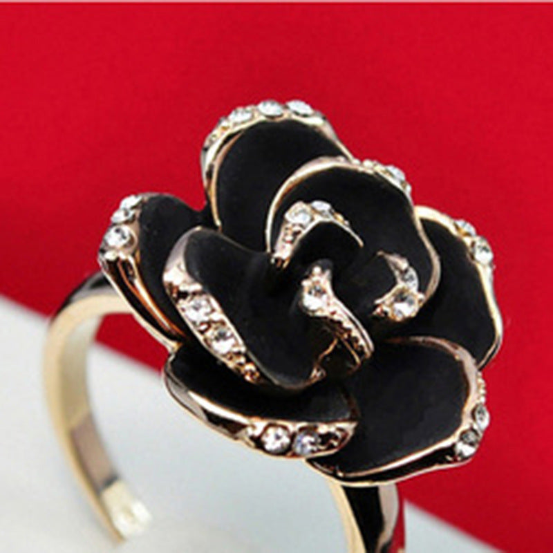 6 Pc - Black rose open ring for women (Unit Price - 22)