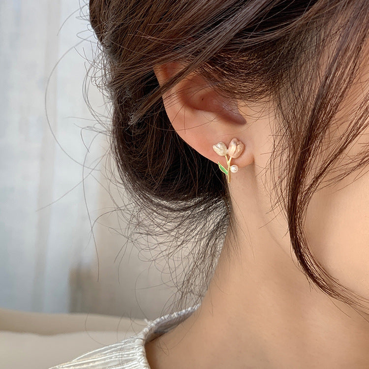 6 Pairs - Korean Pink Tulip Pearl Earrings (1 Pair Price - 23)