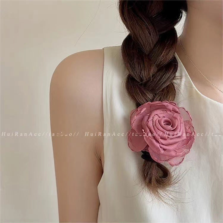 6 Pc - New French Retro Rose Flower Girls Hair Rope - Mix Color (1 Pc Price - 20)