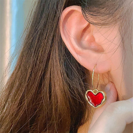 6 Set - Trendy wine red heart earrings (1 Set price - 23)
