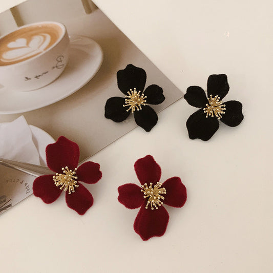 6 Pairs - Velvet Flower Earrings (Mix Color) (1 Pair Price - 33)
