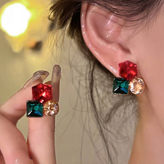 6 pc - Three-Dimensional Geometric Crystal Earrings - Multi colour (Unit Price - 33)