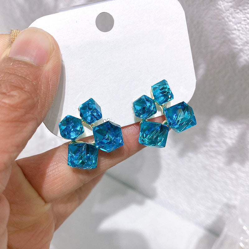 6 Pairs - Geometric Square Three-dimensional Fantasy Zircon Earrings (Mix Color) (1 Pair Price - 37)