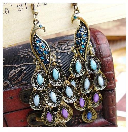 6 Pc - Retro ethnic style peacock earrings (Unit Price - 41)