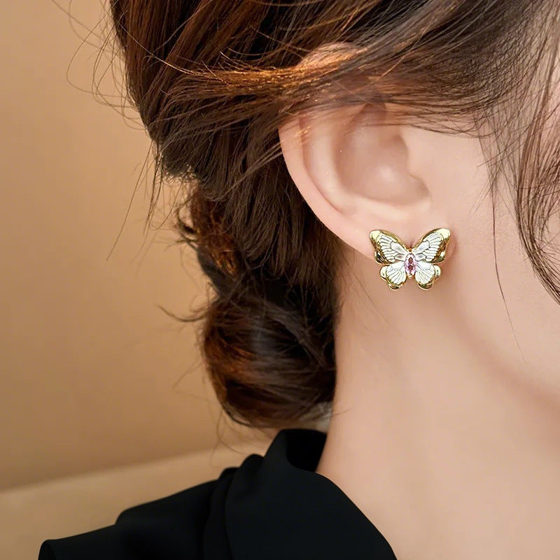 6 Pairs - Monet Garden White Oil Dripping Super Fairy Butterfly Earrings (1 Pair Price - 34)