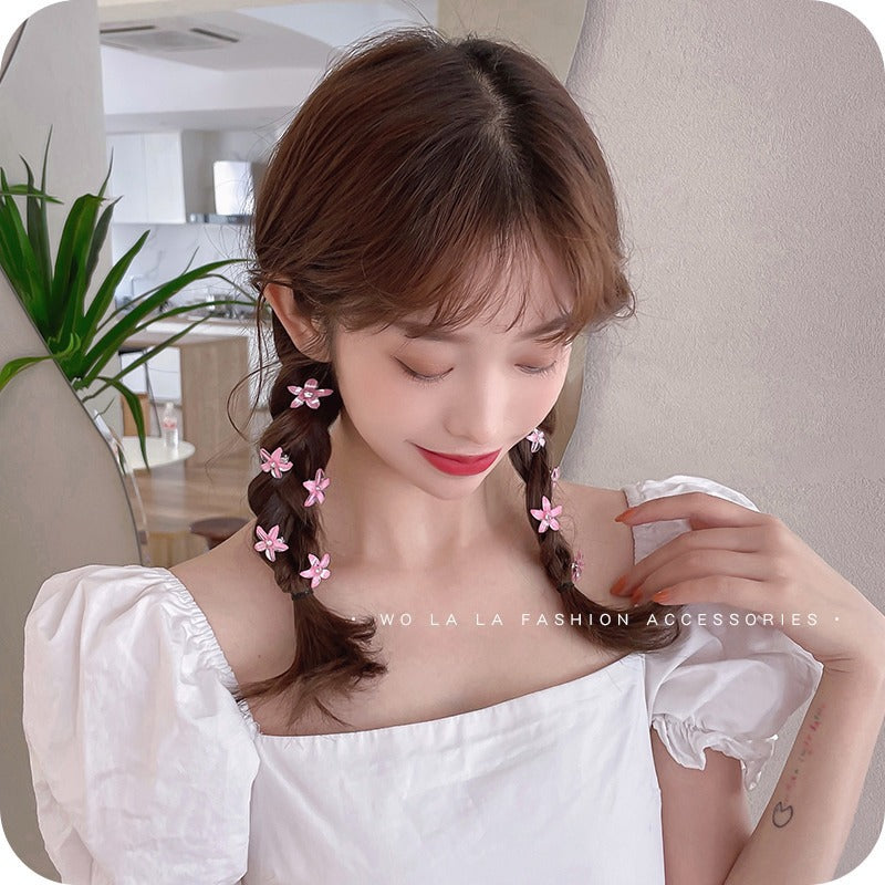 Children's small flower hair buckle hair clip - Pink (10 pc set card packing)