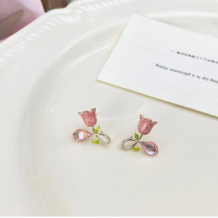 6 Pairs - New Niche Pink Tulip Flower Earrings (1 Pair Price - 30)