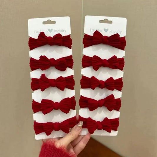 3 Set - New Year's style all red bow rubberband (Set of 10) (1 Set Price - 26)