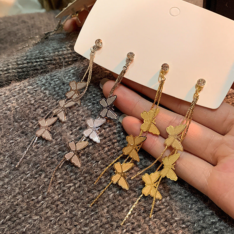 6 Pairs - Fairy Long Tassel Butterfly Earrings - Golden (1 Pair Price - 38)