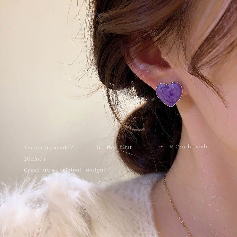 6 Set - Super fairy taro purple heart earrings (Unit price 20)