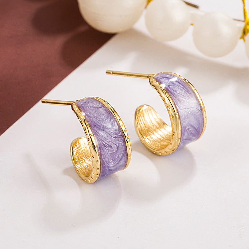 6 Pairs - Lavender Retro C- shaped Glaze Ear Studs Earrings  (1 Pair Price - 33)