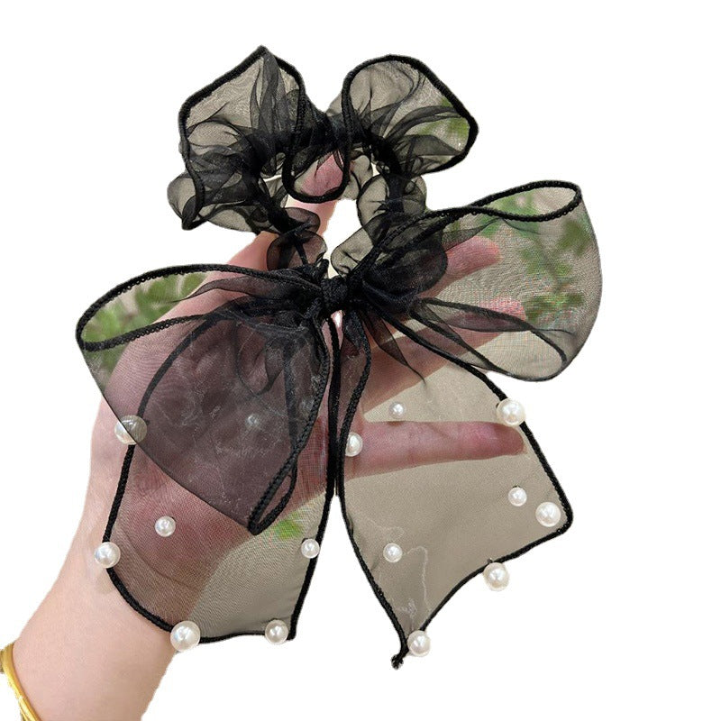 3 Pc - New lace Pearl bow hair rope (Mix Color OPP packing) (1 Pc Price - 42)