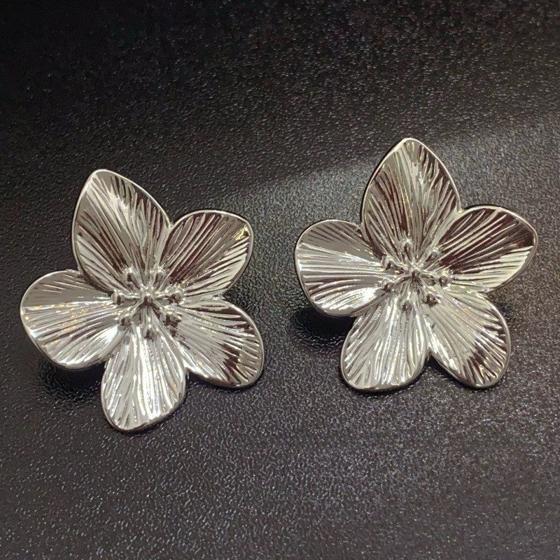 6 Pairs - Texture Flower Earrings - Silver (1 Pair Price - 20)