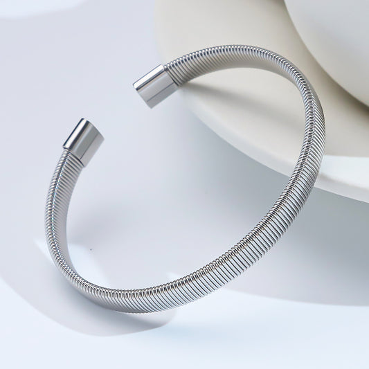 3 Pc - Geometric Thread Titanium Steel Bracelet - Silver (Unit Price - 114)