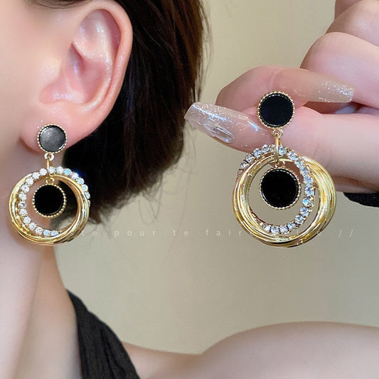 6 Pairs - Long Circle Black Earrings  (1 Pair Price - 52)