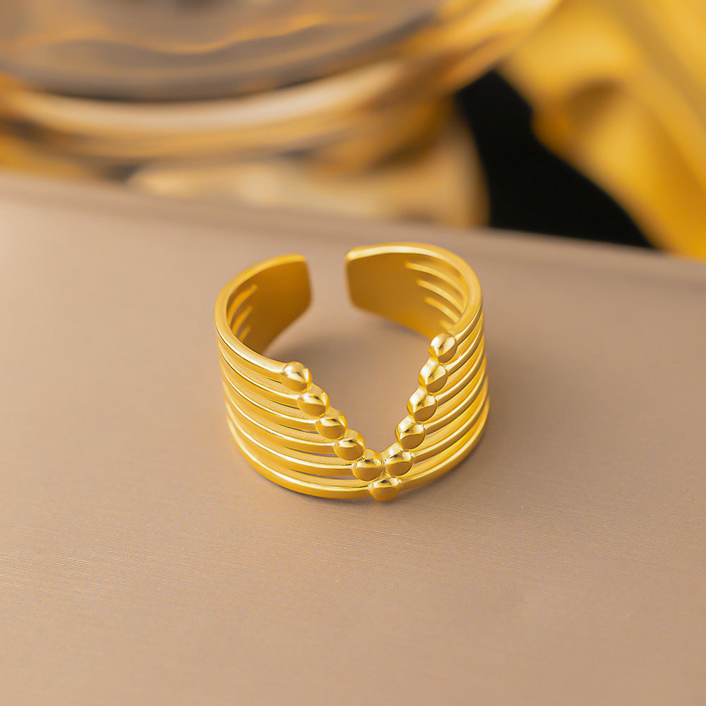 3 Pc - Anti Tarnish V-shaped multi-layer ring gold (1 Pc Price - 46)