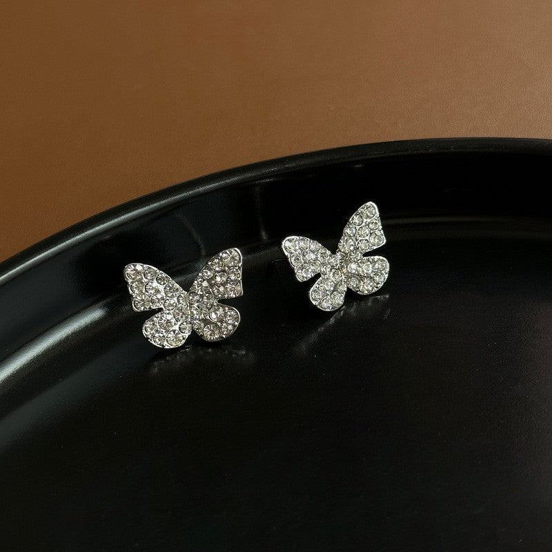 6 Pc - Korean simple full diamond butterfly Earrings - Silver colour (Unit Price - 24)