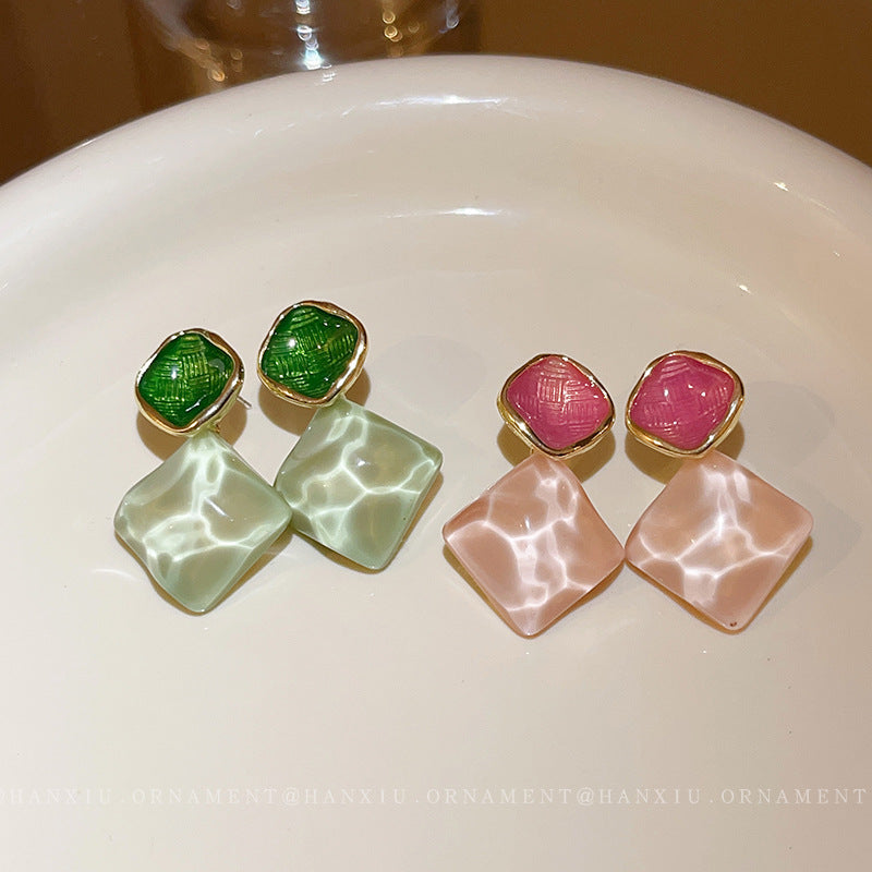6 Pairs - Fresh oil dripping sparkling square earrings (Mix Color) (1 Pair Price - 37)