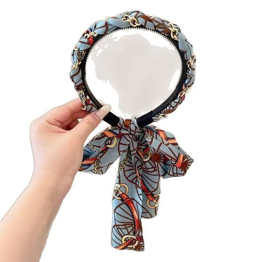 3 Pc - Retro printed ribbon tooth comb headband hair tie - Blue (Unit Price - 33)