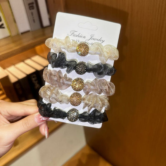 3 Set - Organza rhinestone ball rubberband (5 Pc set) (1 Set Price - 36)