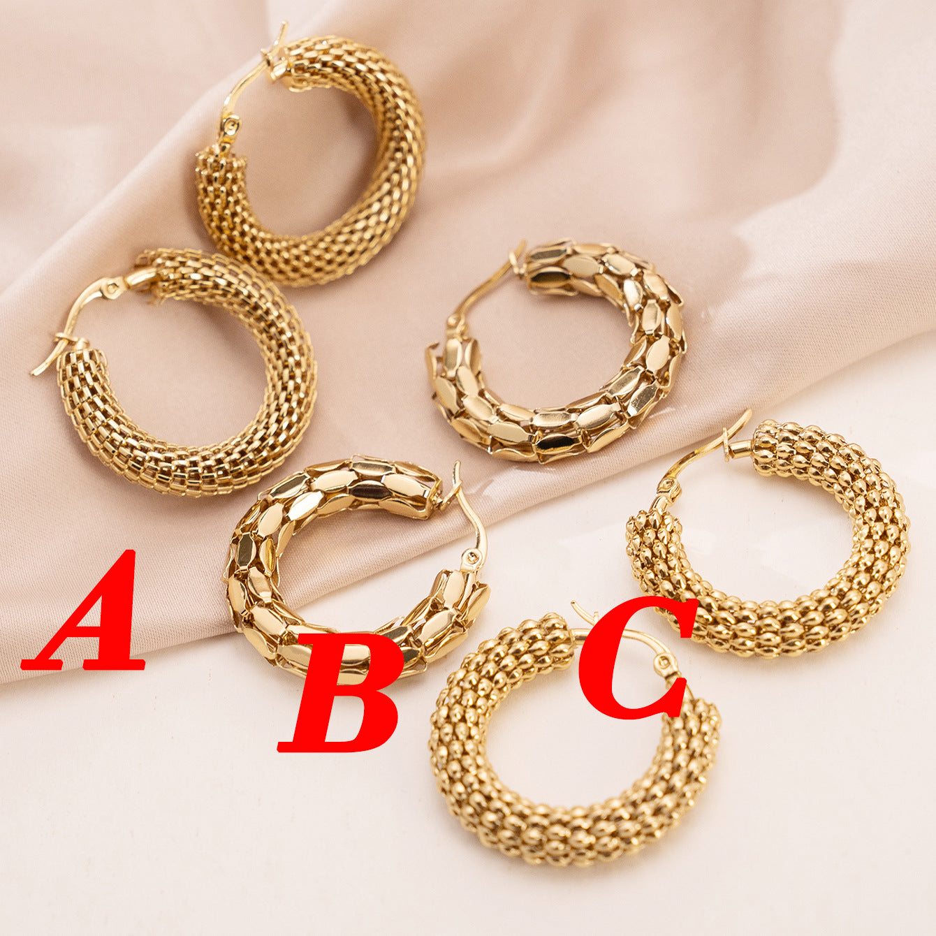 3 Pairs - Anti tarnish Hollow Hoop Earrings DesignB (1 Pair Price - 77)
