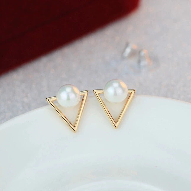 6 Pairs - Triangle pearl alloy earrings (1 Pair Price - 12)
