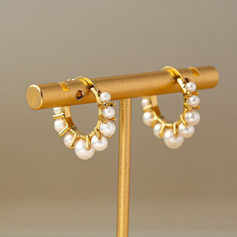 6 Pairs - Light Luxury Exquisite Pearl Hoop Earrings (1 Pair Price - 39)