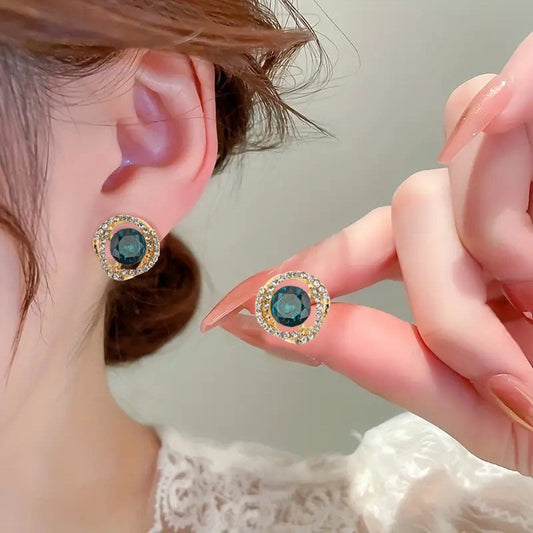 6 Pairs - Green micro-inlaid diamond stud earrings (1 Pair Price - 25)
