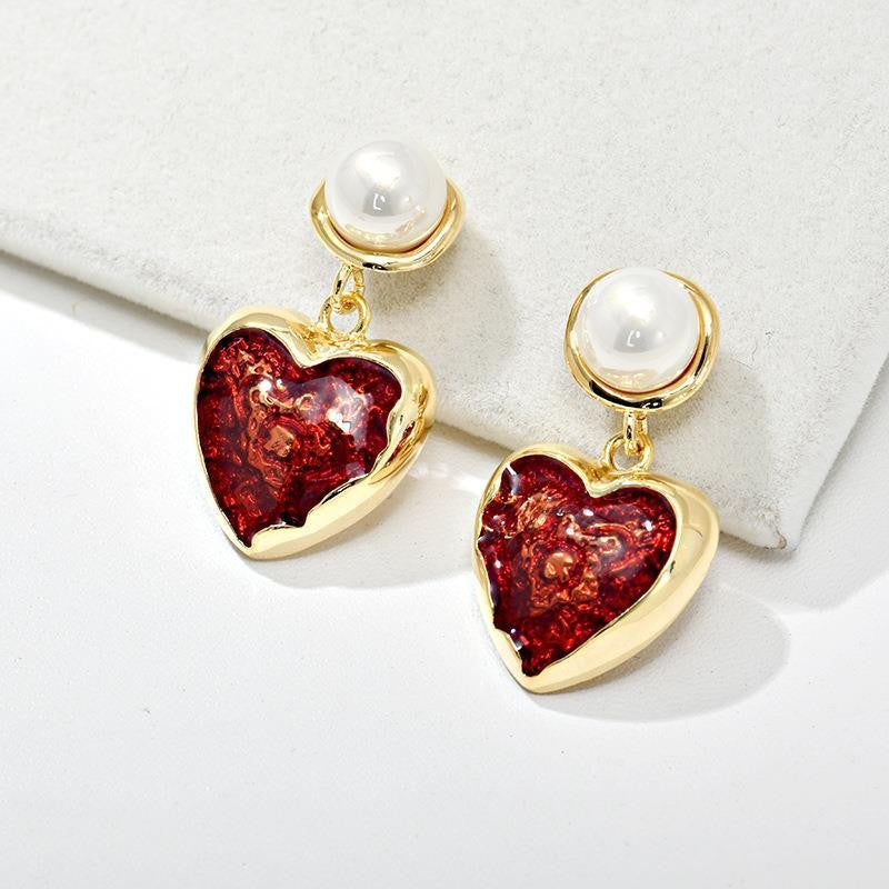 6 Pairs - Dazzling heart-shaped pearl earrings (1 Pair Price - 27)