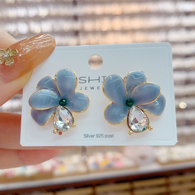 6 Pairs - Oil-Drip Petal Zircon Earrings (Mix Color) (1 Pair Price - 43)