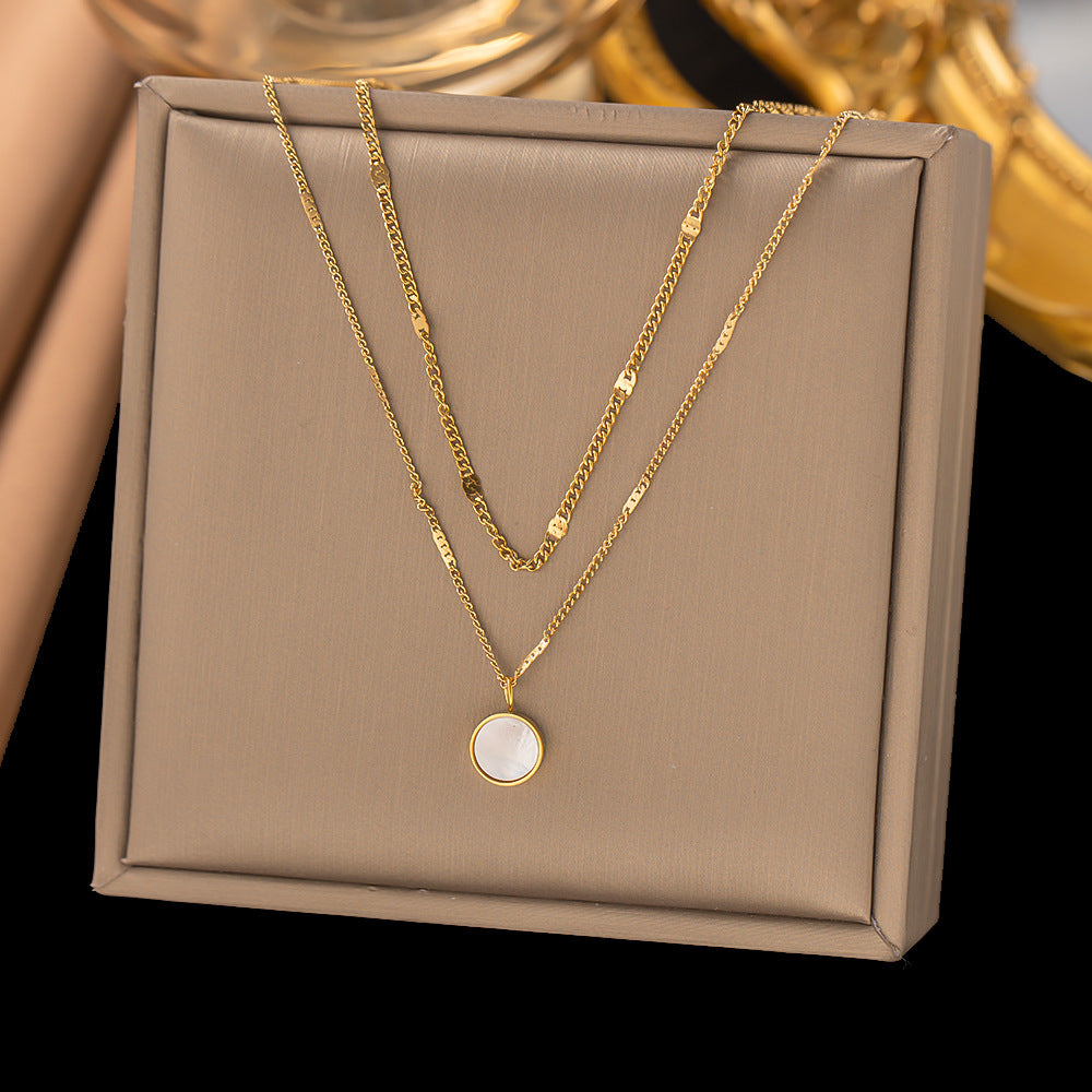 3 Pc - Anti Tarnish Double-layer white shell necklace - Gold (1 Pc Price - 99)