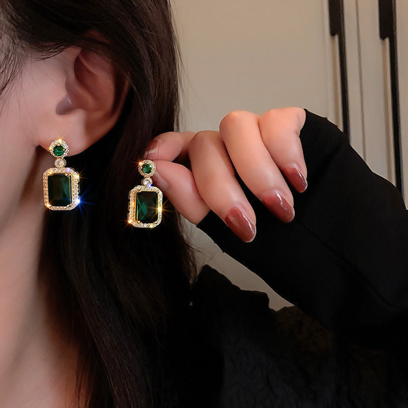 6 Pairs - Fashionable Dazzling Emerald Gemstone Earrings  (1 Pair Price - 30)