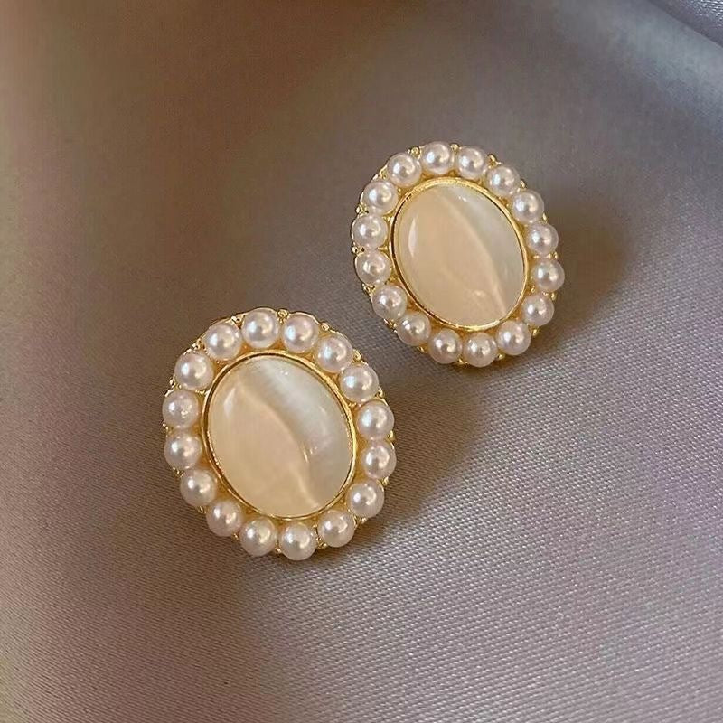 6 Pairs - Cat's Eye Stone Pearl Earrings (1 Pair Price - 27)