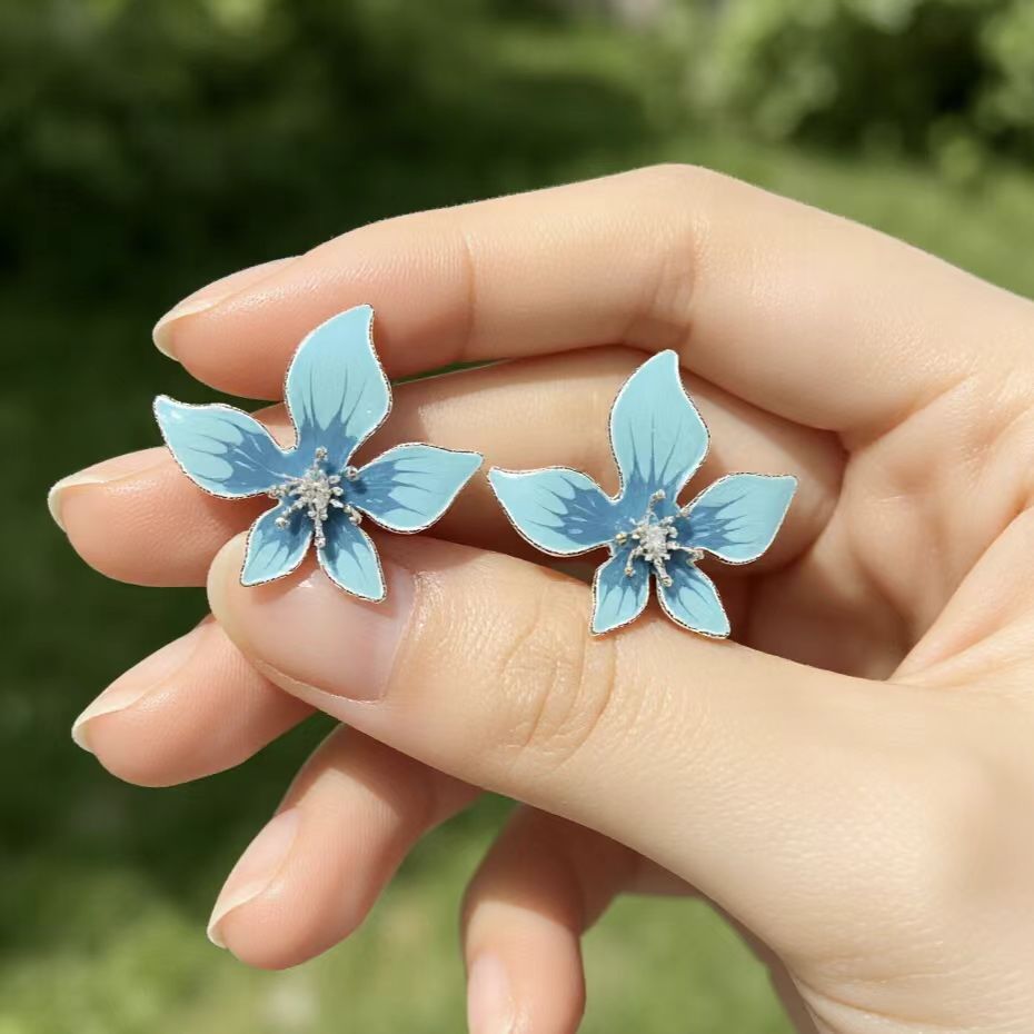 6 Pairs - Gradient blue five-petal flower earrings (1 Pair Price - 46)