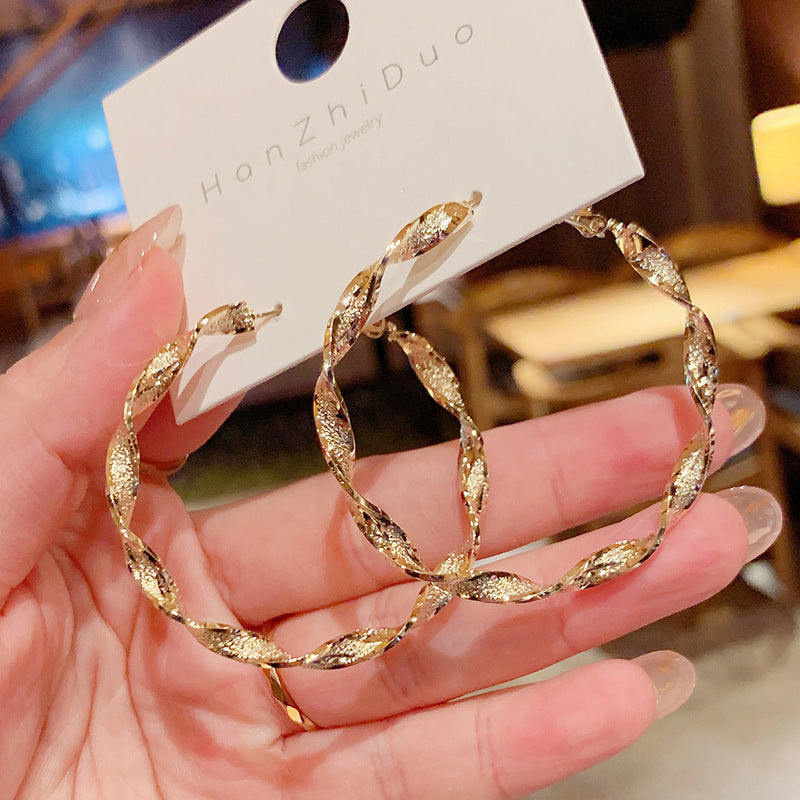 6 Set - Metal circle fashionable wave earrings - Golden (1 Set price - 23)
